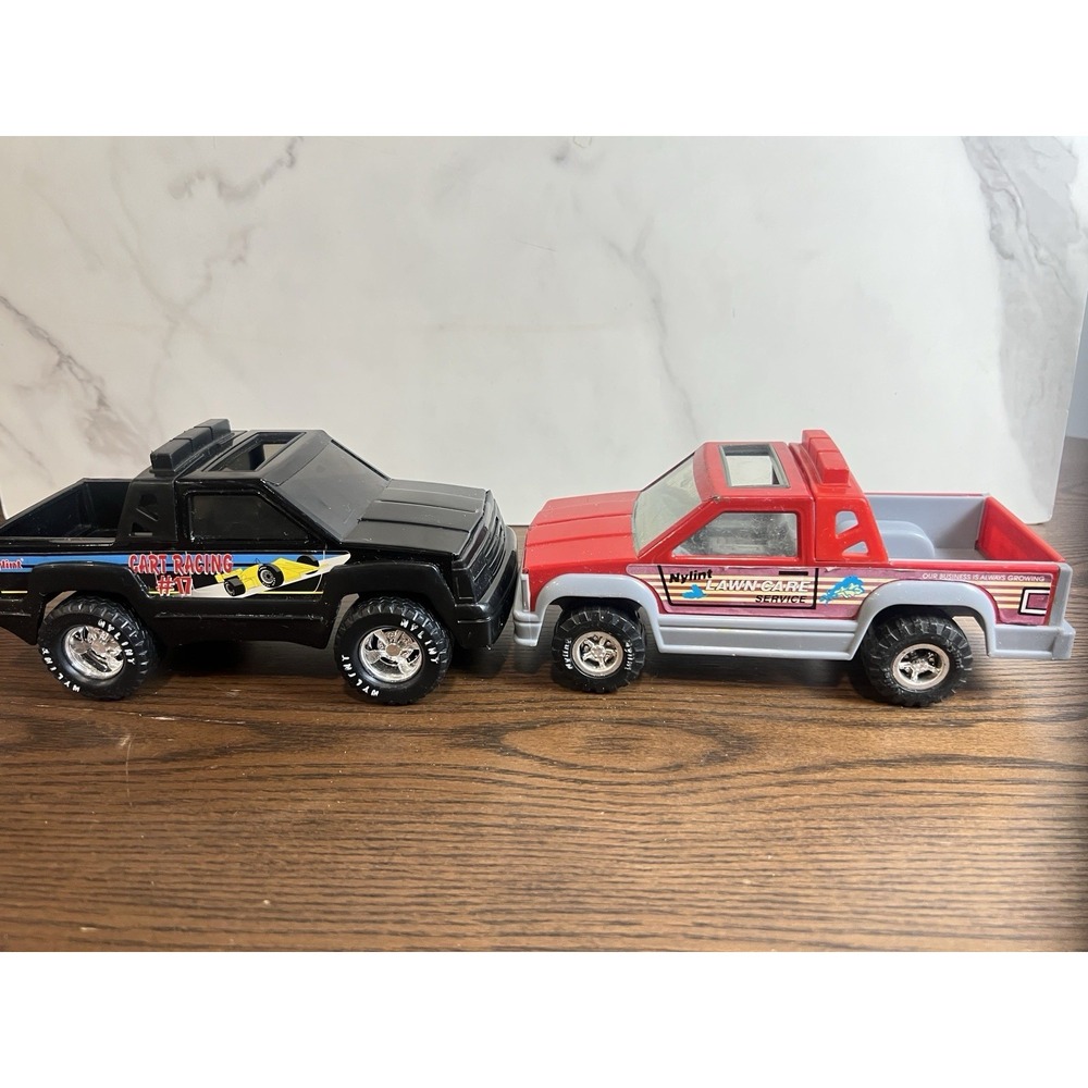 Vintage NYLINT Pickup Trucks Lawn Care Service Red‎ Cart Racing Black Lot of 2